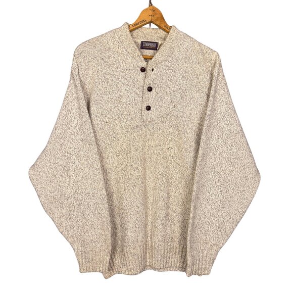 Vintage Timberbay Beige Sweater, Neutral Wool Blend Henley, Chunky Knit Pullover - Picture 1 of 8